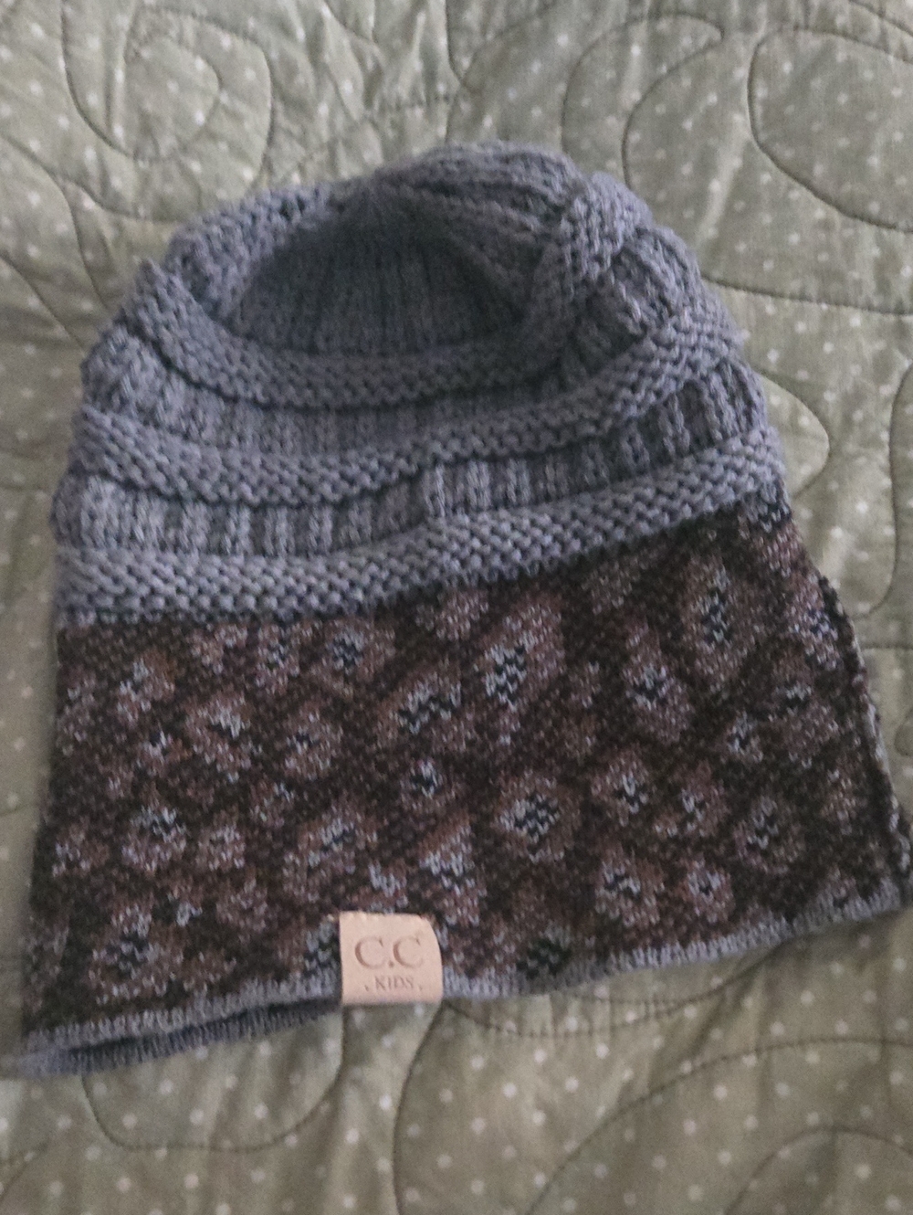 C.C. Kids Gray and Brown Patterned Knit Beanie